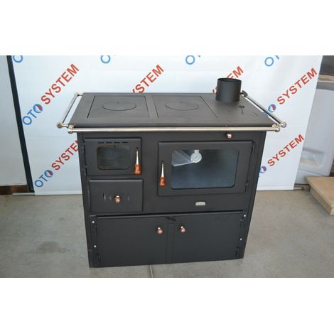 Prity – Poêle à bois 14 kW avec four – Sortie de fumée supérieure – Chambre de combustion en briques réfractaires – Pour bois et charbon