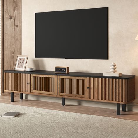 Mueble TV bajo 190 x 35 x 45 cm, puertas correderas y puertas de rejilla, color roble OKMYHOME (1/5)
