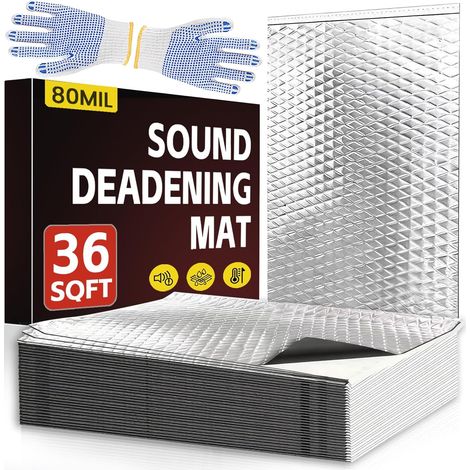 Lot de 33 tapis d'insonorisation pour voiture - 450 x 250 x 2 mm - En aluminium et butyle - Auto-adhésifs - En mousse d'isolation phonique - Ignifuge - Résistant à l'humidité - Imperméable (1/5)
