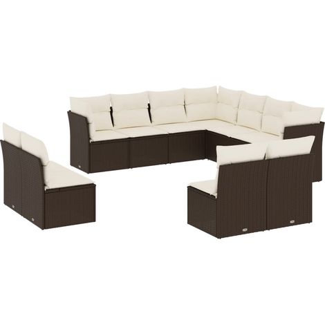 vidaXL Gartenmöbelset mit Kissen 11 Teile braun Rattan-Geflecht