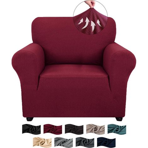 Sofaüberwurf 1 Sitzer, Jacquard, hoch elastisch, rutschfest, burgunderrot (1/5)