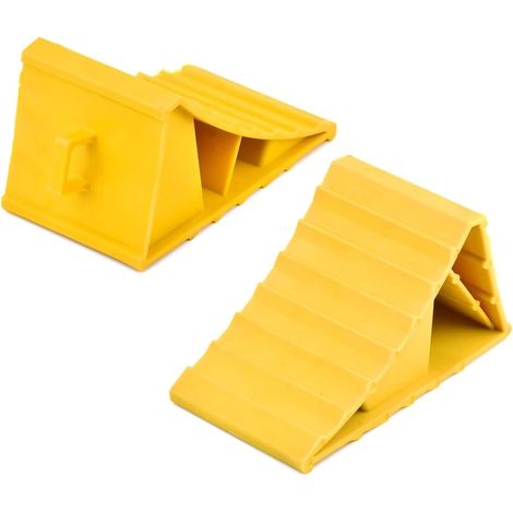 Lot de 2 cales de roue pour voiture, jaunes Cales de roues, cales de remorque, tapis en caoutchouc antidérapant, pour voiture, remorque, caravane, camping-car (1/5)