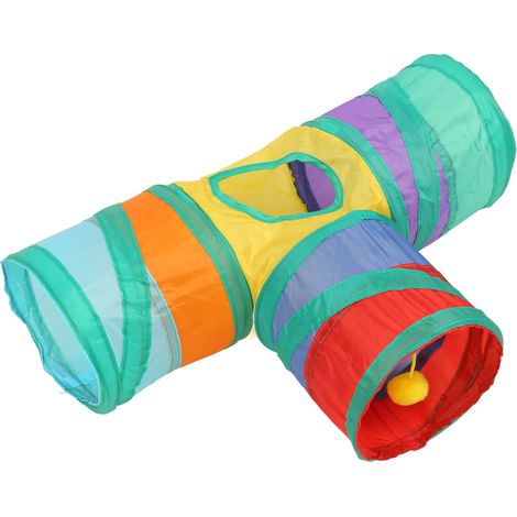 Tunnels pliables et portables en polyester pour petits animaux (furets, hamsters) avec boule de poils élastique suspendue. (1/5)