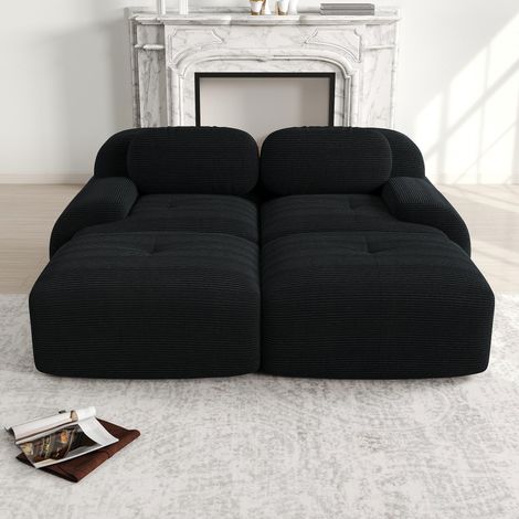 Canapé 2 places en velours côtelé, sans structure, modulable avec une méridienne, antidérapant, accoudoirs ergonomiques et revêtement haute résilience pour salon et chambre, noir (1/5)