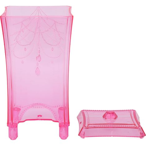 Boîte de Rangement pour Disques Démaquillants avec Ouverture par le Fond et Couvercle - Rose pour Salle de Bain (1/5)