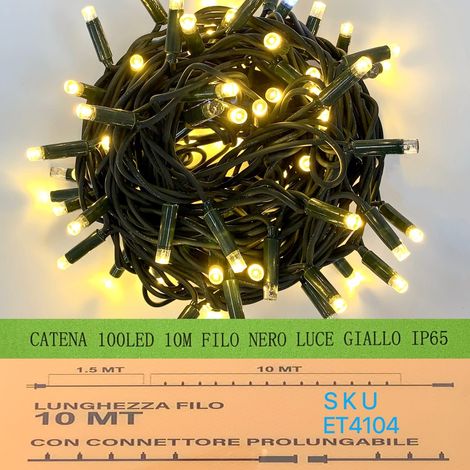 catena luminosa 100 led 10 metri filo nero luce giallo ip65 /ET4104 (1/2)
