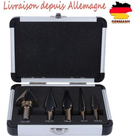 Forets Fraises Étages Conique Perceuse HSS Titane - 5pcs - Gris (1/4)
