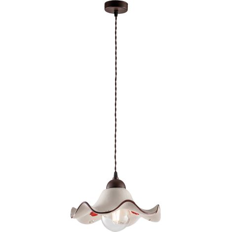 Sospensione 1 Luce Anemone In Ferro Laccato Ruggine E Ceramica Decorata (1/2)
