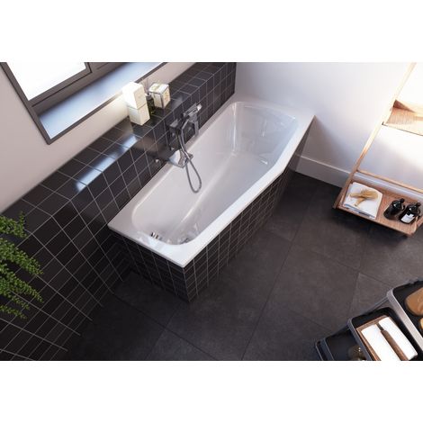 RIHO Dola bañera rectangular, desagüe central, respaldo de 2 (1/2)