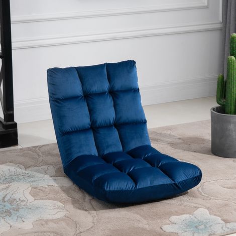 Poltrona convertibile, poltrona relax, massimo comfort, schienale reclinabile in diverse posizioni (90°-180°), flanella di poliestere trapuntata, blu royal. (1/5)