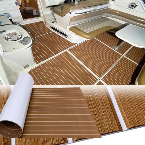 Eva Mousse Bateau Tapis Marine Antidérapant Revêtement Sol 240x45cm Auto-Adhésif Synthétique Teck Pont pour Yacht Kayak Bateaux à Moteur Piscine Escaliers Terrasse Planches de Surf