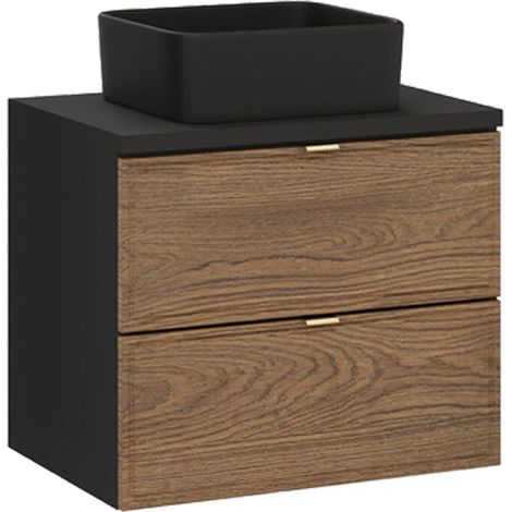 Waschtisch 60.2cm Elena mit 2 Schubladen, Holzoptik und Schwarz