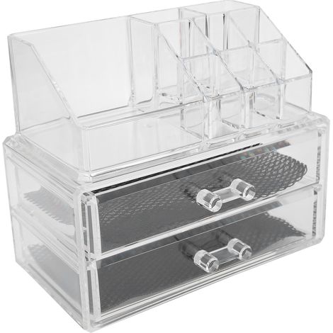Coffret de rangement transparent pour maquillage à deux niveaux, organisateur de bijoux et de rouges à lèvres, présentoir (1/5)