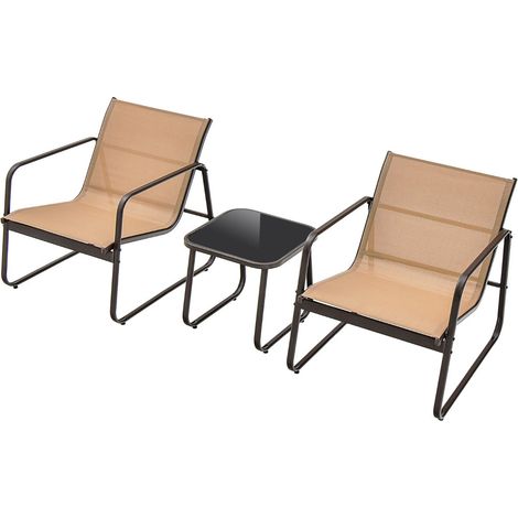 Set di mobili da giardino 3 pezzi 77 x 61 x 75 cm design ergonomico con tavolino moderno in metallo marrone e textilene 200013429