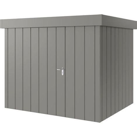 Hörmann Metall-Gerätehaus "Juno" mit Flachdach, JFD9 - Modern, 262 x 214 cm (B x T), graualuminium, 1-flüglige Tür, Anschlag links