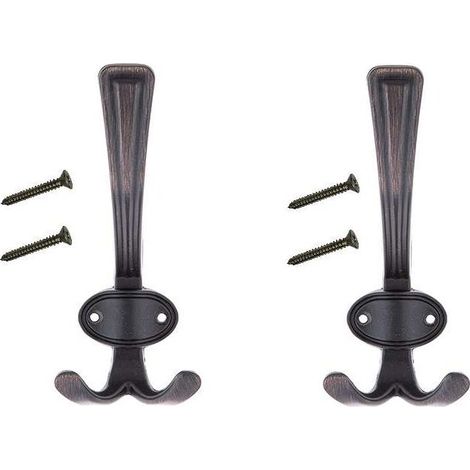 2 ganci doppi da 160 mm in metallo vintage color bronzo antico e rame con viti, stile rustico antico, da parete, per cucina, bagno, appendiabiti, asciugamani, borse, posate, vestiti, armadio. (1/4)
