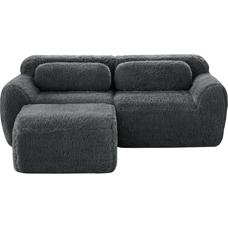 Modulares L-Ecksofa 2-Sitzer aus grauem Plüschstoff, ohne Montage (1/5)