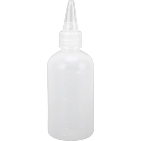 60 leere 100-ml-Kunststoffflaschen, halbtransparent, für Airbrush-Farben, Kosmetik, Shampoos, Öle, mit einstellbarem Durchfluss und Skala. (1/4)