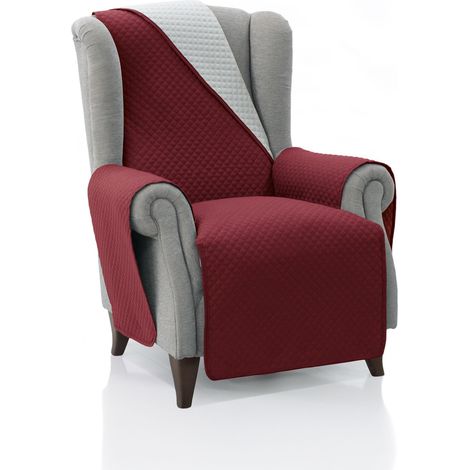 Housse de Fauteuil rembourrée 1 Place – 55 cm (Assise)  Rouge/Gris Clair réversible  Protection Compatible avec fauteuils de Relaxation et Oreilles  Toile Lavable  Fabriqué en (1/5)