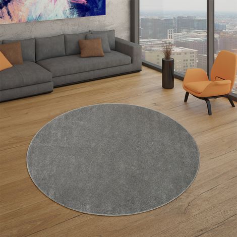 Tapis de salon à poils courts, uni, design moderne et intemporel 160 cm x 160 cm x 12 mm, Anthracite, Rond (1/5)
