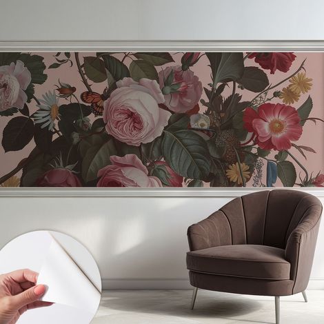 Selbstklebend Tapete modern Wohnzimmer - Wanddekoration - einfach anzubringen Blumige Eleganz 250x104 cm (1/5)