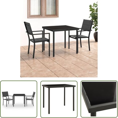 The Living Store 3-tlg. Garten-Essgruppe Stahl - Gartentisch - Gartenstuhl - Esstisch - Outdoormöbel - Balkonmöbel (1/5)