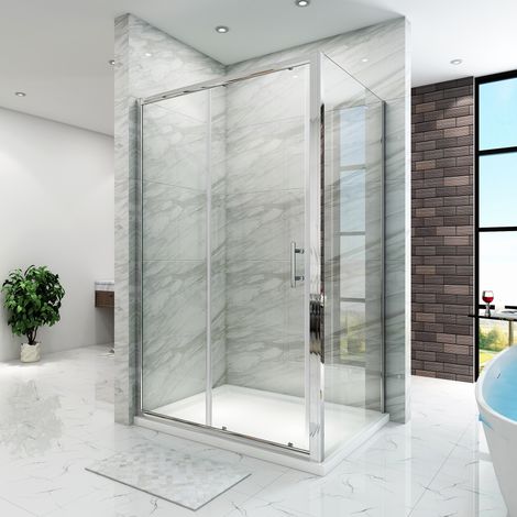 ELEGANT Sliding Shower Enclosure 6mm Safety Glass Reversible Bathroom Cubicle Screen Door with Side Panel 1000 x 800 mm (1/4)