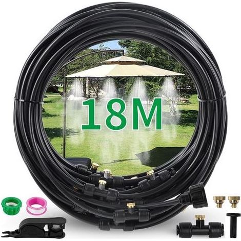 Brumisateur Terrasse Exterieur, Kit d’Irrigation Système de Brumisateur Extérieur 18M avec à eau 20 Buses de Brume avec Joint en T (1/4)