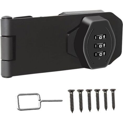 Serrure à combinaison - Serrure à combinaison à 3 chiffres - Serrure coulissante de sécurité pour petites portes, armoires, porte coulissante, salle de bain - Noir - 4 po - Anti-effraction (1/5)