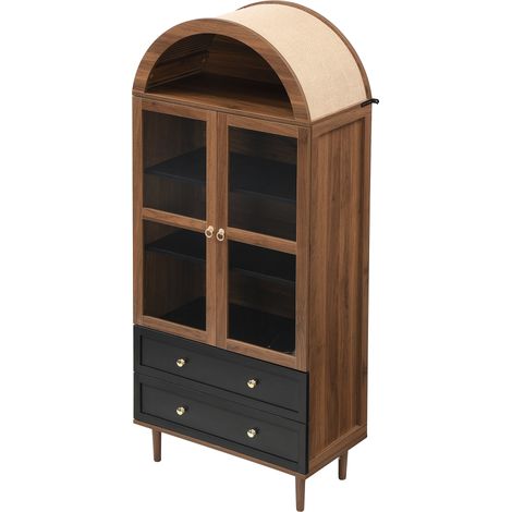 Sideboard moderno in MDF e vetro colore noce con ante in vetro e ripiani regolabili (1/5)