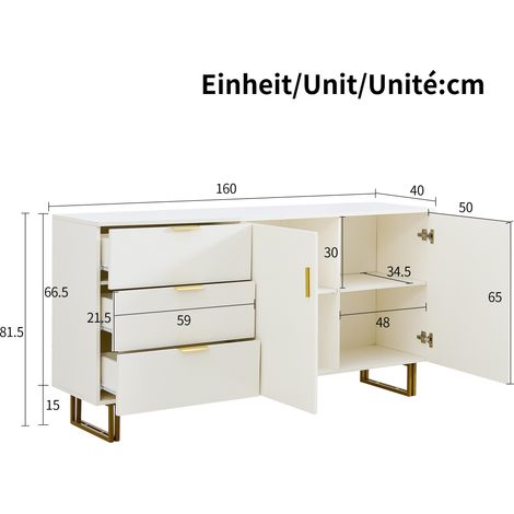 Meuble buffet moderne 2 portes et 3 tiroirs – Élégant meuble en MDF avec alliage d'aluminium doré et pieds en acier robuste (1/5)