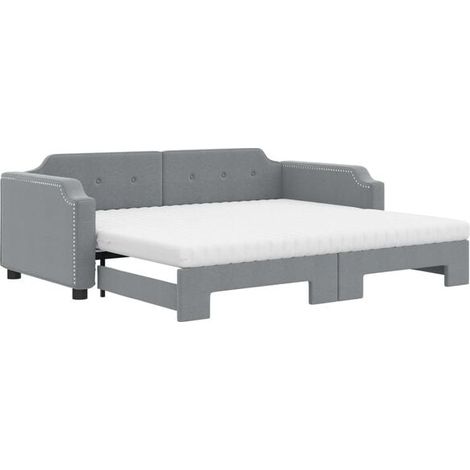 Canapé-lit avec sommier gigogne et matelas gris clair, dimensions 80x200 cm, tissu au choix. (1/5)