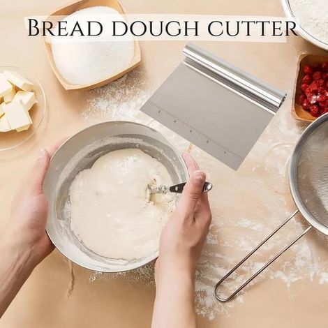 2-teiliger Teigschaber aus Edelstahl mit Messskala – Multifunktionaler Küchenspatel zum Backen und Schneiden (1/4)