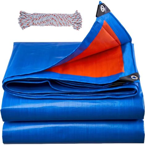 Bâche de Protection Exterieur avec Oeillets, 4x6m 180 g/m² PE Bâche Voiture Piscine, Imperméable Résistante aux Déchirures UV Intempéries, Bâches Multi-Usage pour Meubles de Jardin, Bleu Rouge (1/5)
