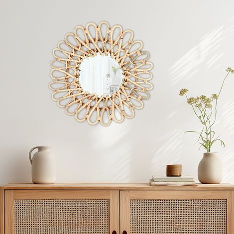 【Chauffage et ventilation】ÉMiroir Mural Rond en Rotin, Miroir Décoratif Naturel 40 cm, pour Salon, Chambre et Entrée, Décoration Murale Faite Main, Idée Original Cadeau Femme et Maman (1/5)