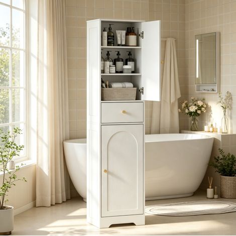 Columna de baño FloraGrace 40x29,5x170 cm blanca de madera con almacenaje (1/5)
