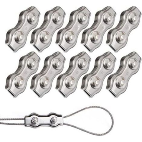 10 Pieces Duplex Clips M5 Wire Rope Clips Stainless 304 Duplex Clamps for 5mm Wire Rope Rigging (1/4)
