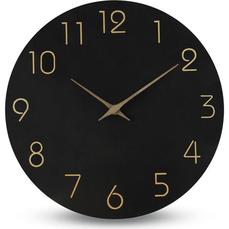 Moderne Wanduhr, rund und geräuschlos, ideal für Büros und Schlafzimmer (schwarz). (1/5)