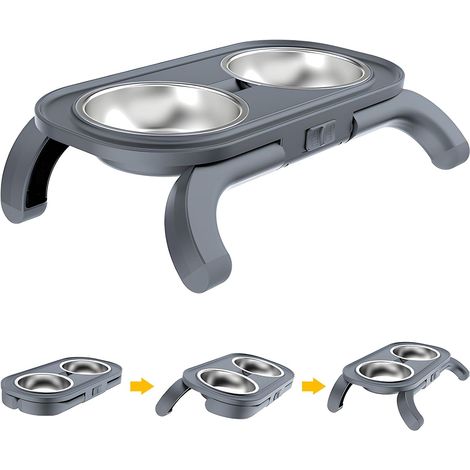 Erhöhter Katzennapf, höhenverstellbar, 15° geneigter erhöhter Hundenapf mit rutschfesten Pads, Futter- und Wassernapf-Set, verhindert Futterverschüttungen (1/5)
