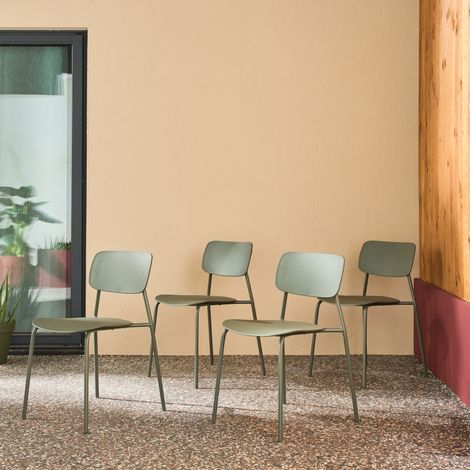 Lot de 4 chaises de jardin empilables acier et plastique kaki - Liva