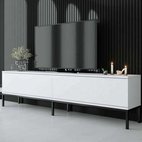 Meuble TV, Buffet de Salon, Armoire Basse pour TV, Base Murale de Rangement, 180x30h47 cm, Blanc et Noir (1/5)