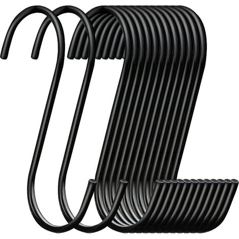 Lot de 30 crochets en S en acier noir, pour suspendre casseroles, pots, plantes, sacs, serviettes, etc. Crochets de cuisine robustes, grand format (9,4 cm). (1/5)