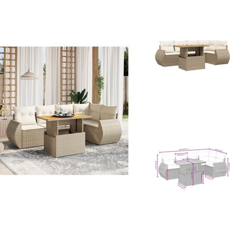6-tlg. Garten-Sofagarnitur mit Kissen Beige Poly Rattan - Gartenmöbel - Esszimmergarnitur - Lounge Set - Outdoor Möbel - Rattan Gartenmöbel (1/3)