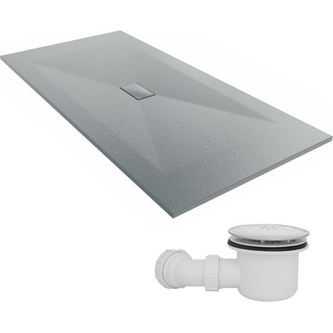 NRG 2000 x 1000mm SMC Anthracite Rectangle Slate Effect Bathroom Shower Tray & Fluidmaster Fast Flow Waste Trap (1/5)