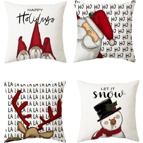 Lot de 4 Housse Coussin Noel 45x45  Housse de Coussin Deco Noel Coton et Lin Décoratif Taie d'oreiller   pour Chambre, Nanapé, Chaise, Lit Decoration Noel