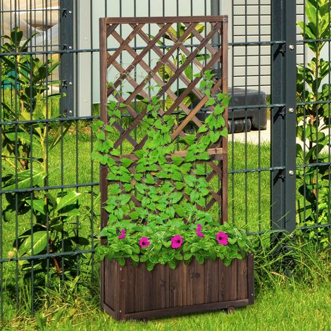 Fioriera rialzata 72.5x31.5x149.5 cm marrone in legno massello con grigliato per rampicanti (1/5)