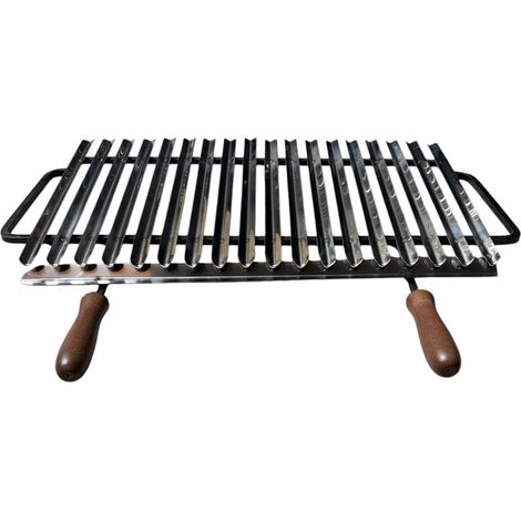 Griglia Scorrevole per Barbecue in Acciaio Inox, con Manici in Legno, Sistema Recupera Grassi, Made in Italy 78x35 cm