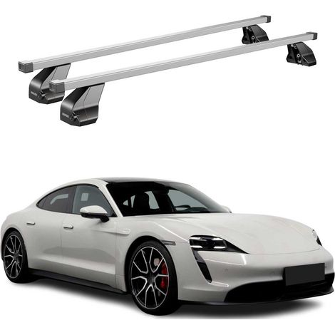 OMAC Dachträger Querträger Stahl für Porsche Taycan 2019-2026 – Abschließbar – City-Crash-getestet – DIN 75302:2019 – ISO/PAS 11154:2006 – Max. 75 kg Silber (1/5)