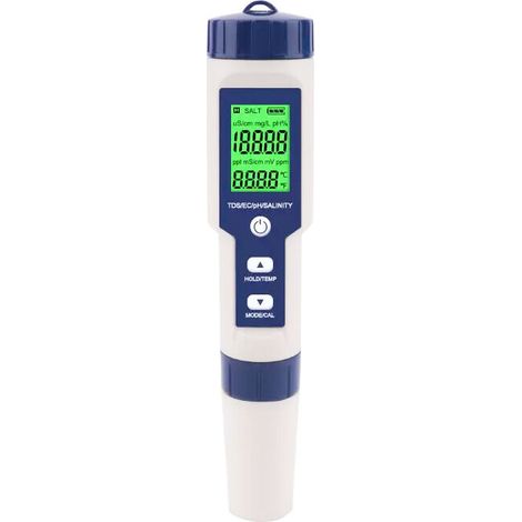 RHG Testeur De Sel De Piscine, Testeur De Sel D'Eau De Mer Numérique 5 En 1, Kit De Test Étanche Ip67