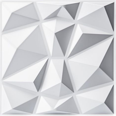 Lot de 33 panneaux muraux décoratifs 3D en forme de diamant, Blanc mat 30,5 x 30,5cm,en PVC incassable, recyclable, imperméable, sans ordeur, être peint (1/5)